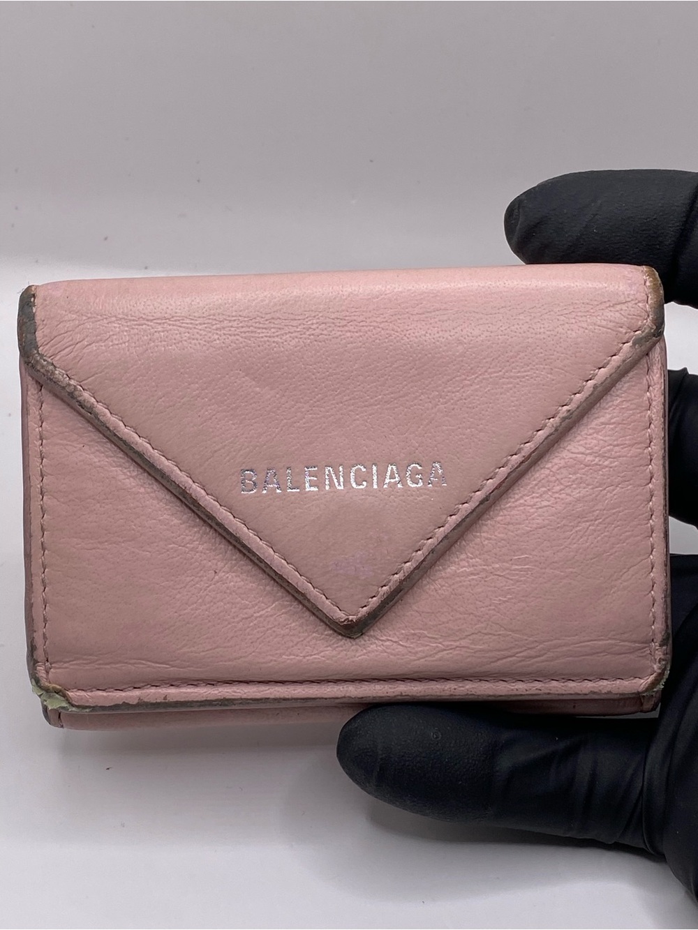 Balenciaga Dusty Pink Leather Envelope Wallet with Silver Logo